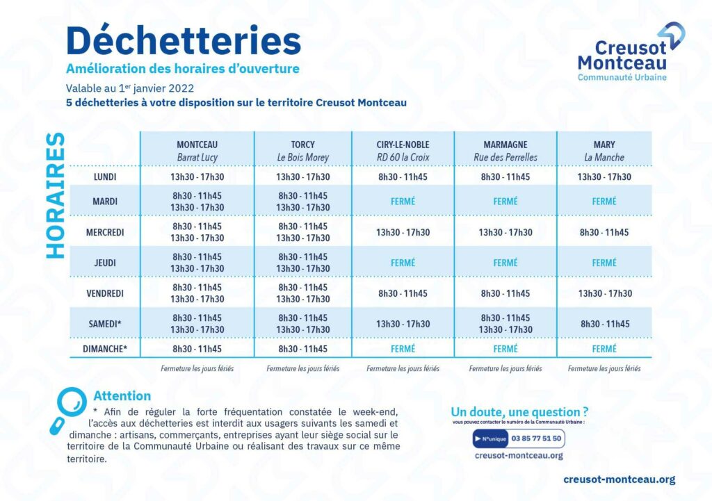 Déchetteries Communautaires : horaires habituels.